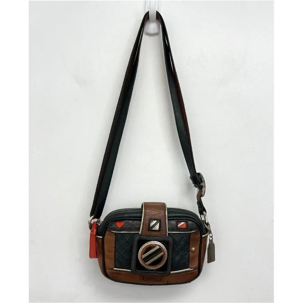 Brighton Camera Leather Shoulder Crossbody Convertible Small Bag Novelty Retro